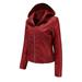 Women s Hooded Faux Leather Motorcycle Jacket with Sherpa Lined Moto Biker Zip Up Thick Warm Winter Coats