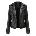 symoid Womens Coats & Jackets- Slim Leather Stand Collar Zip Motorcycle Suit Belt Coat Jacket Tops Black XXL