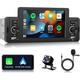 Podofo Single 1 Din 5 Touch Screen Car Stereo Radio with Apple Carplay Android Auto Mirror Link HD Car MP5 Multimedia Player Bluetooth USB FM Audio Receiver USB Backup Camera Included