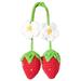 Feildoo Cute Red Strawberry Crochet Car Mirror Hanging Ornament Handmade Knitted Rear View Mirror Pendant Ornament Set of 2