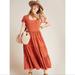 Anthropologie Dresses | Anthro Maeve Burnt Orange Gillian Tiered Maxi Dess Textured Pockets Cap Sleeve | Color: Orange | Size: Xs