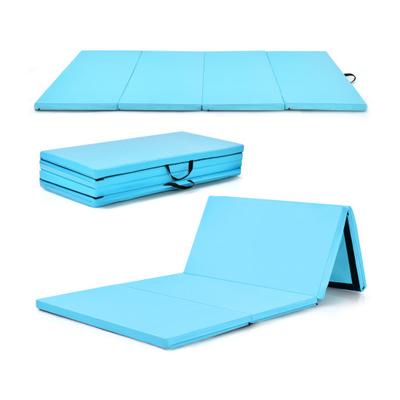 Costway 4-Panel Folding Gymnastics Mat with Carrying Handles for Home Gym-Blue