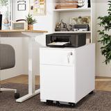 2 Drawer Mobile File Cabinet with Lock Metal Filing Cabinet,White