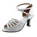 CBGELRT Womens Sandals Square Heels Dance Shoes Sandals for Women Dressy Summer Elegant Prom Ballroom Latin Dancing Shoes Women s Wedge Sandal Silver Asian Size 37