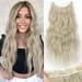 Invisible Wire Hair Extensions with Transparent Headband Adjustable Size 4 Secure Clips Long Wavy Secret Wire Hairpiece 24 Inch White Blonde for Women