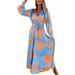 SEMIMAY Womens Long Sleeve Print Dress Tie Waist Boho Flowy Long Dress