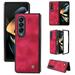 Compatible with Samsung Galaxy Z Fold 4 Case Retro Leather Shook-Proof Cover Full Body Slim Lightweight Protective Phone Case Cell Accessories for Samsung Galaxy Z Fold 4 5G 2022 Red