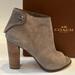 Coach Shoes | Coach Labelle Slate Taupe Suede Open Peep Toe Zip Back Heeled Bootie Sandals 8 | Color: Gray/Tan | Size: 8