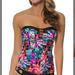 Jessica Simpson Swim | Jessica Simpson Black & Pink Multi Bandeau Tankini Women’s Bikini Set | Color: Black/Pink | Size: S