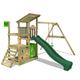 FATMOOSE Wooden climbing frame FruityForest Fun XXL with swing set & green slide, Outdoor kids playhouse with sandpit, climbing ladder & play-accessories for the garden