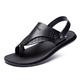 Dajingkj Flip Flops Men's Toe Separator Leather Slippers Summer Shoes Men's Surf Outdoor Sandals Flip Flops Dual Purpose, Fashionable black, 9.5 UK