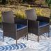 Lark Manor™ Alyah 7-piece Metal Steel Outdoor Pe Rattan Wicker Dining Set w/ Umbrella, Navy Blue Cushions | 60 W x 38 D in | Wayfair