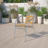 Ebern Designs Arshawn Commercial Aluminum Indoor-Outdoor Stack Chair w/ Triple Slat Faux Teak Back Metal in Gray | Wayfair