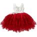 B91xZ Prom Dresses For Teens Summer Baby Girls First Birthday Princess Dress Lace Tulle Layer Tutu Skirts Flower Girl Wedding Red 3-4 Years