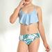 Gubotare Girl s Swimsuit Two Piece Leaf Print Shorts For 7 To 14 Years Swimming Pool Hot Spring Natatorium Girl Swimsuit 10 Light Blue 9-10Years