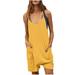 CQCYD Jumpsuits for Women Dressy Sleeveless Jumpsuits Printed Loose Casual Jumpsuits Casual Summer Overalls Cotton Linen Shorts Rompers Jumpsuits Wide Pocket Leisure Jumpsuits Yellow XXL #9