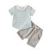 B91xZ Toddler Boys Summer Short Sleeve Striped Prints Tops Shorts 2PCS Outfits Clothes Set For Children Baby Boy Outfits Blue Size 0-6 Months