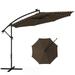 Topbuy 10FT Solar Offset Umbrella Tilted Cantilever Hanging Umbrella with 112 LED Lights Lighted Patio Sun Shade with Crank Handle Coffee