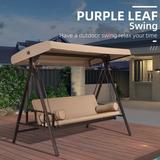 PURPLE LEAF 3-seat Outdoor Patio Porch Swing Adjustable Backrest, Cushions and Pillow Included