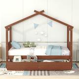 House Bed Twin/Full Daybed with Drawers, Wood Toddler House Beach Bed Frame Twin/Full Size Tent Bed for Kids Boys Girls