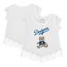 Girls Toddler Tiny Turnip White Los Angeles Dodgers Girl Teddy Fringe T-Shirt