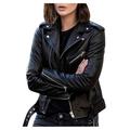Ecqkame Women s Faux Leather Belted Motorcycle Jacket Long Sleeve Zipper Fitted Fall and Winter Fashion Moto Bike Short Jacket Coat Black S