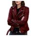Women s Faux Leather Zipper Jackets Plus Size Biker Cropped Coat Short Lightweight Pleather Motorcycle Moto Streetwear