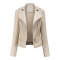 yuehao coats for women womens leather jackets motorcycle coat short lightweight pleather crop coat (beige)