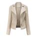 yuehao coats for women womens leather jackets motorcycle coat short lightweight pleather crop coat (beige)