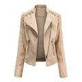 Women Faux Leather Jacket Plus Size Long Sleeve Lapel Zip Up Moto Biker Short Coat with Pockets