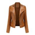 Pgeraug Jackets for Women Womens Leather Jackets Motorcycle Coat Short Lightweight Pleather Crop Coat Coats for Women Coffee Xl