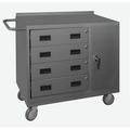 Durham 2211-95 16 Gauge Tubular Push Handled Lockable Cart with 3 Shelves & 4 Drawers Lips Up Gray - 36 x 18 x 38.38