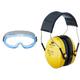 3M Fahrenheit Schutzbrille FheitSA, AS,AF,UV, A, klar Unbelüftet & Optime I Ohrenschützer H510A, leichter Gehörschutz mit weichen Kissen, gelb, 25