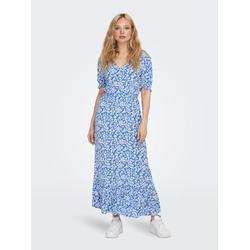 Maxikleid ONLY "ONLCHIANTI S/S LONG DRESS WVN NOOS", Damen, Gr. M (38), N-Gr, blau (marina), Web, Obermaterial: 100% Viskose, bedruckt, casual, regular fit, Rundhals, Kurzarm, Kleider
