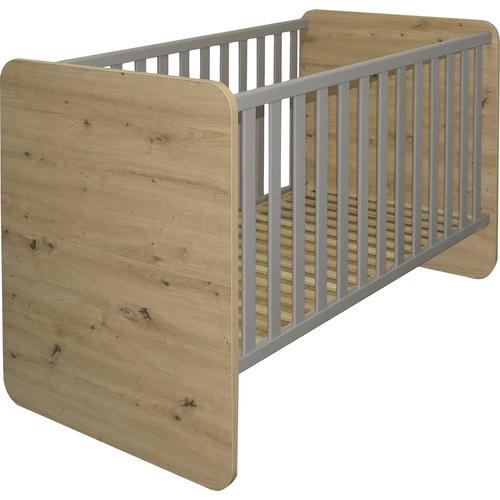Babybett MÄUSBACHER, grau (asteiche, kreidegrau), B:78cm H:93cm, Holzwerkstoff, Babybetten