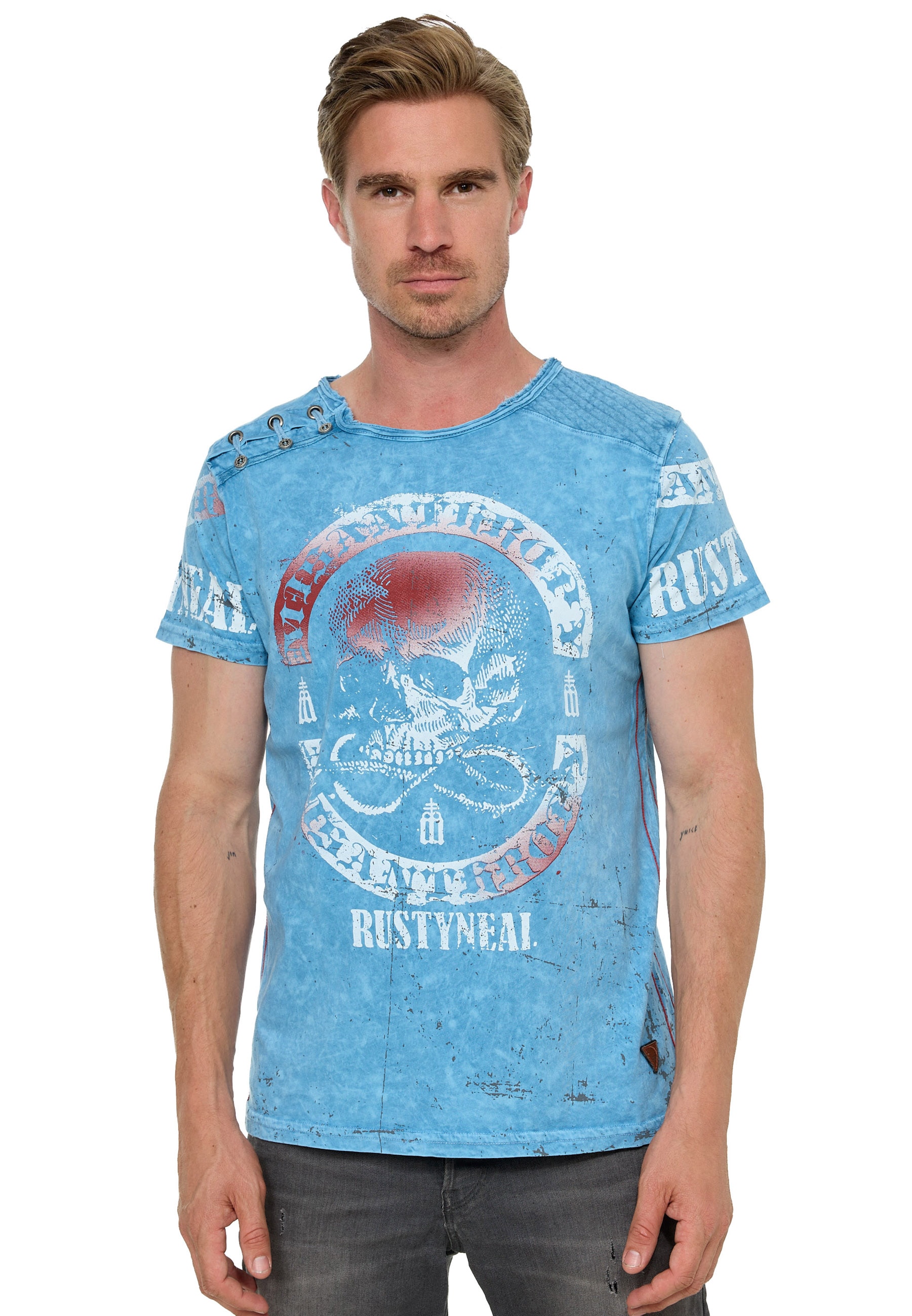 T-Shirt RUSTY NEAL, Herren, Gr. S, blau, 100% Baumwolle, bedruckt, normal, Rundhals, Shirts, mit Markenprint Image