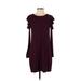 White House Black Market Casual Dress - Shift Crew Neck Short sleeves: Burgundy Print Dresses - Women's Size X-Small