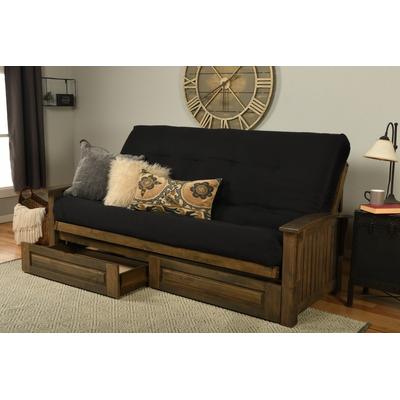 Queen-size Washington Futon with Storage Drawers and Suede Black Mattress - KFQWADRWSBLKLF6MD4