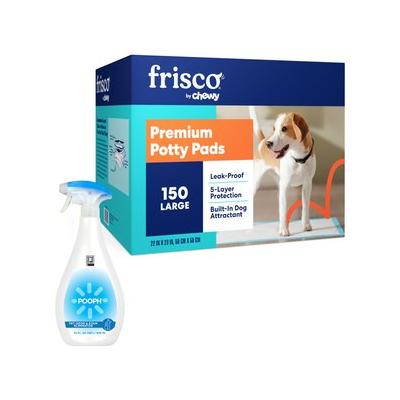 Frisco Dog Training & Potty Pads, 22 x 23-in, Unscented, 150 count + POOPH Cat & Dog Odor & Stain Eliminator, 32-oz bottle