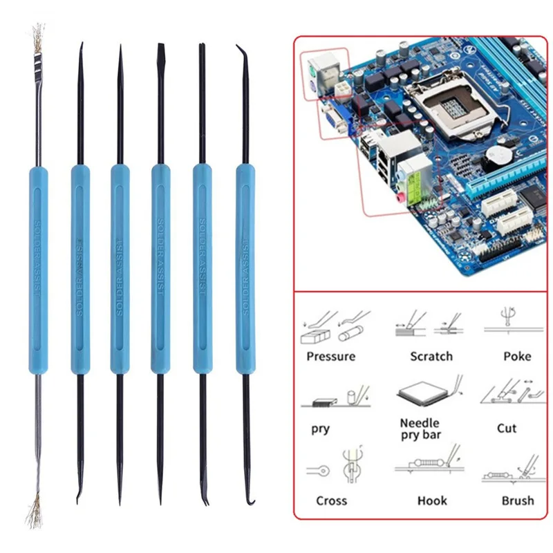 Kit d'outils d'aide au dessoudage, outils d'aide au soudage, Kit de nettoyage de PCB, outil de réparation, ensemble d'assistance thermique électronique 6 pièces