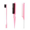 3 Pcs Slick Back Hair Brush Set with 1 Pcs Edge Brush 1 Pcs Bristle Hair Brush 1 Pcs Rat Tail Comb Teasing Brush for Smoothing Baby Hair & Flyaways - Pink