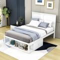 Red Barrel Studio® Amalina Full Size Wood Platform Bed w/ 2 Drawers & Shelf on the End of the Bed Wood in White | 47 H x 58 W x 78 D in | Wayfair