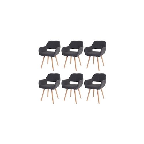 6er-Set Esszimmerstuhl HWC-A50 II, Stuhl Küchenstuhl, Retro 50er Jahre Design ~ Textil, grau, helle Beine