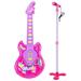 Kids Electric Guitar Beginner Kits Play Set with Microphone Speaker and Stand Girls Little Rock Star Guitar Toys Pink