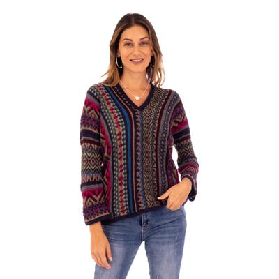 'Alpaca Blend Sweater with V-Neck and Kimono-Style...