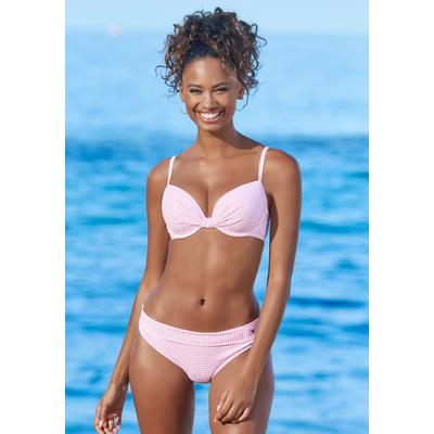 Bügel-Bikini S.OLIVER, Damen, Gr. 40, Cup C, rosa (rosé, weiß), Recycling-Polyamid, gestreift, Bikini-Sets, in Knoten-Optik Image