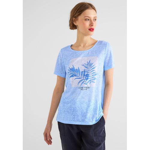 T-Shirt STREET ONE Gr. 40, blau (light splash blue) Damen Shirts Jersey mit Burnout-Optik