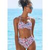 Bügel-Bandeau-Bikini-Top S.OLIVER "Scatter", Damen, Gr. 34, Cup E, lila (lila, bedruckt), Polyamid, Recycling-Polyamid, Microfaser, floral, Bikini-Oberteile, florales Design, wattierte Cups, mit herausnehmbaren Kissen
