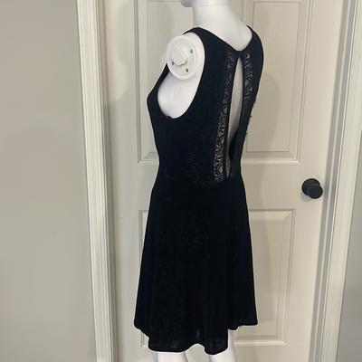 Free People Dresses | Free People Sexy Lined Sheer Print And Open Lace Panel Back Black Mini Dress-S | Color: Black | Size: S