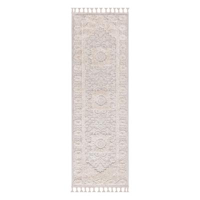 Tapis bohème chic à franges tressées crème 80x300cm